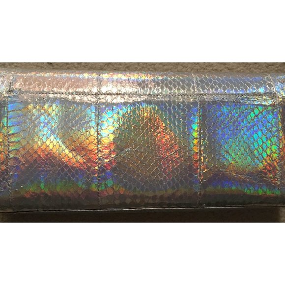 Auth Brand New Nancy Gonzalez GENUINE PYTHON silver mirror Gotham clutch + strap - Picture 14 of 14